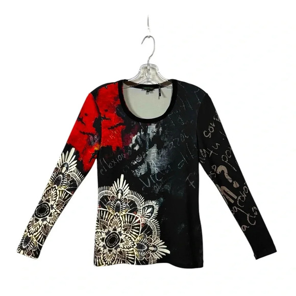 NWOT, Tricotto, Boho-Chic Patterned Sweater, Small, Black - Picture 2 of 7